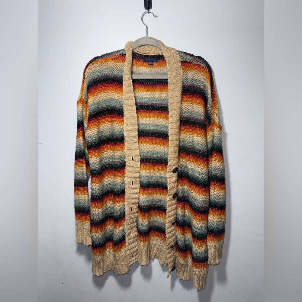American Eagle women’s striped oversized button front cardigan Fall XS/S EUC